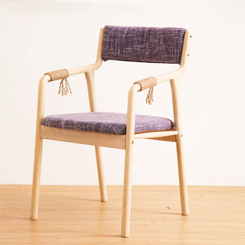 Country Style Dining Arm Chairs Indoor Linen Upholstered Open Back Armchair