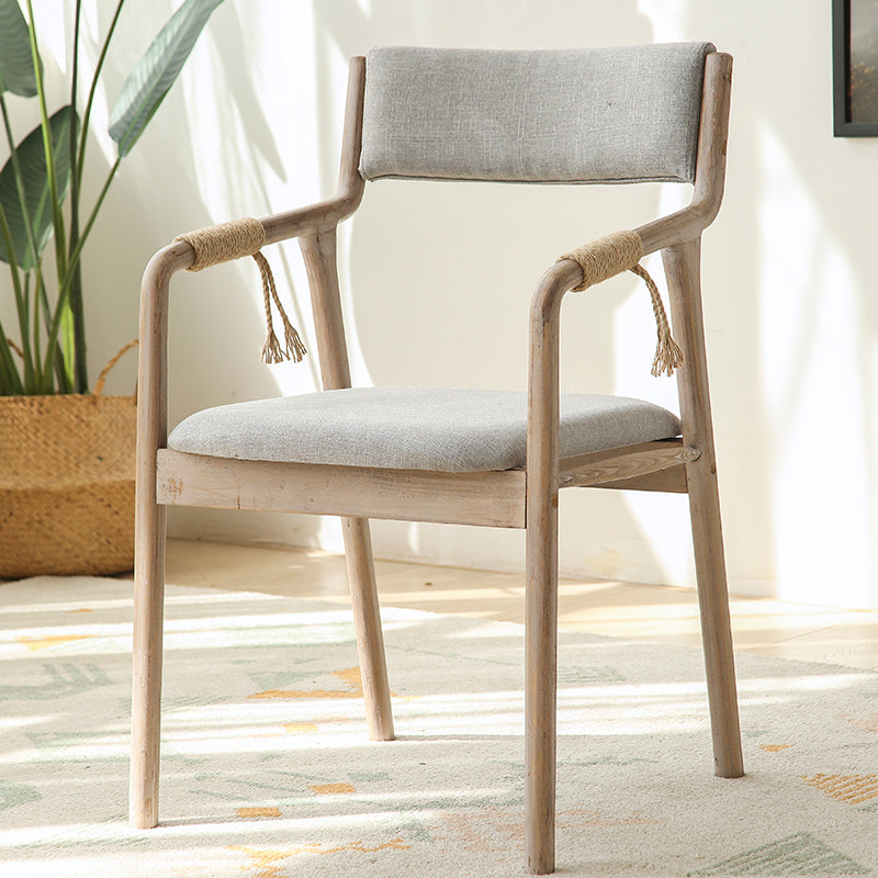 Country Style Dining Arm Chairs Indoor Linen Upholstered Open Back Armchair