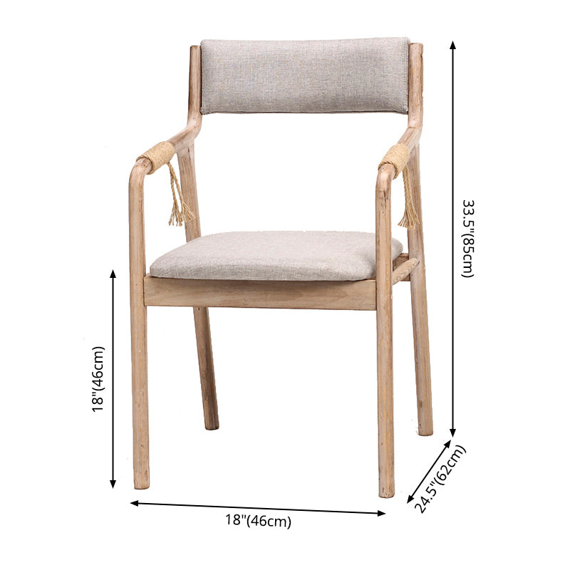 Country Style Dining Arm Chairs Indoor Linen Upholstered Open Back Armchair