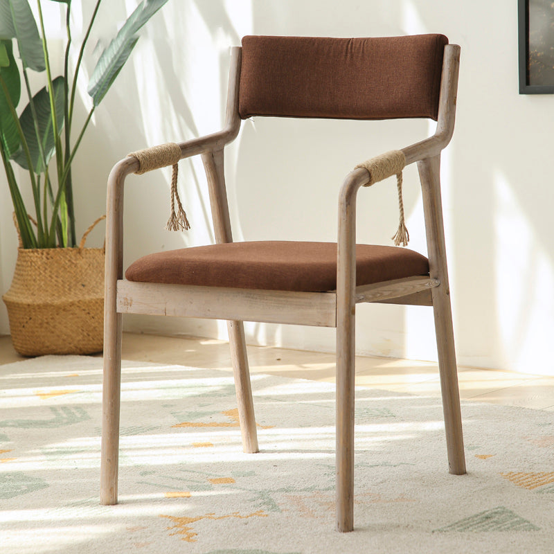 Country Style Dining Arm Chairs Indoor Linen Upholstered Open Back Armchair