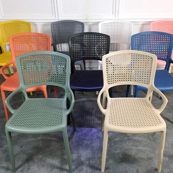 Contemporary Home Arm Chair Stackable Open Back Plastic Dining Room Chair