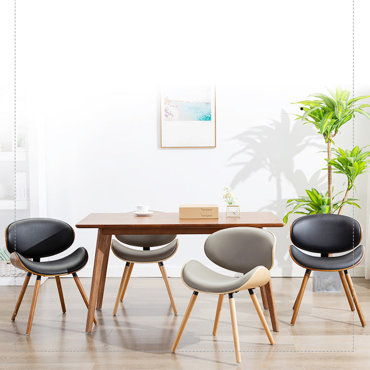 Contemporary Style Leather Dining Chair Open Back Dining Side Chair for Kitchen