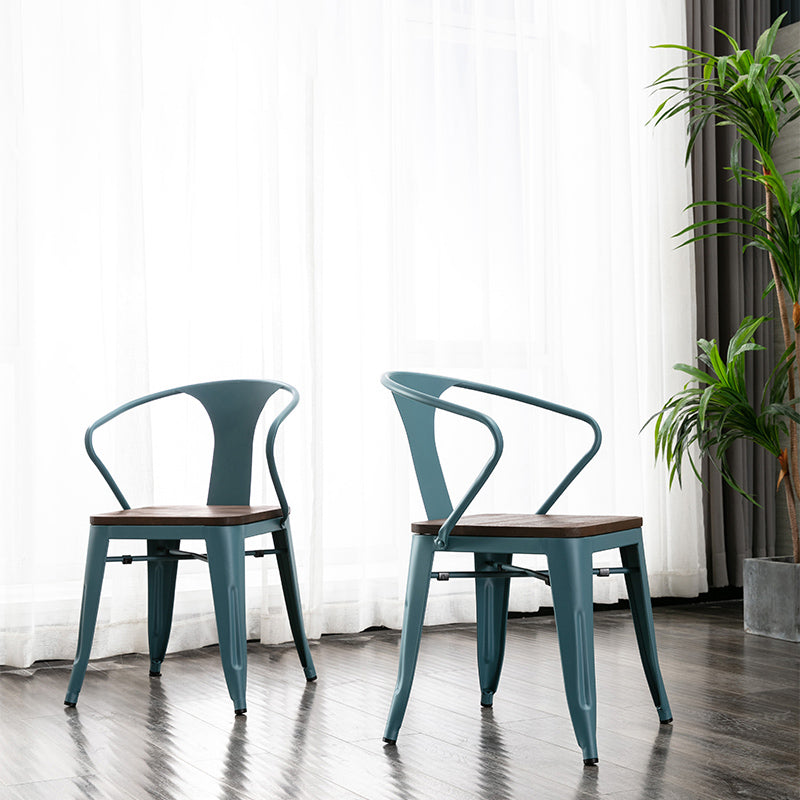 Slat Back Dining Arm Chair with Metal Legs Industrial Dining Armchairs for Coffee Bar