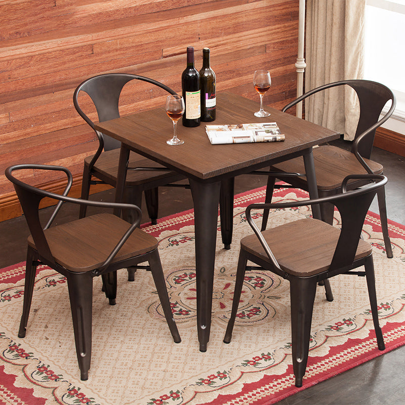Slat Back Dining Arm Chair with Metal Legs Industrial Dining Armchairs for Coffee Bar