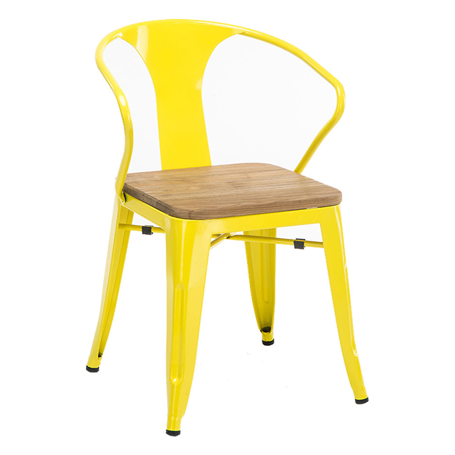 Slat Back Dining Arm Chair with Metal Legs Industrial Dining Armchairs for Coffee Bar