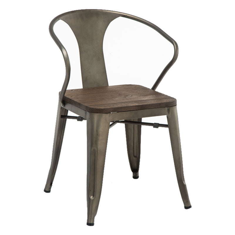 Slat Back Dining Arm Chair with Metal Legs Industrial Dining Armchairs for Coffee Bar