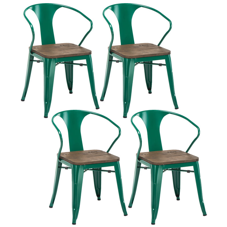 Slat Back Dining Arm Chair with Metal Legs Industrial Dining Armchairs for Coffee Bar