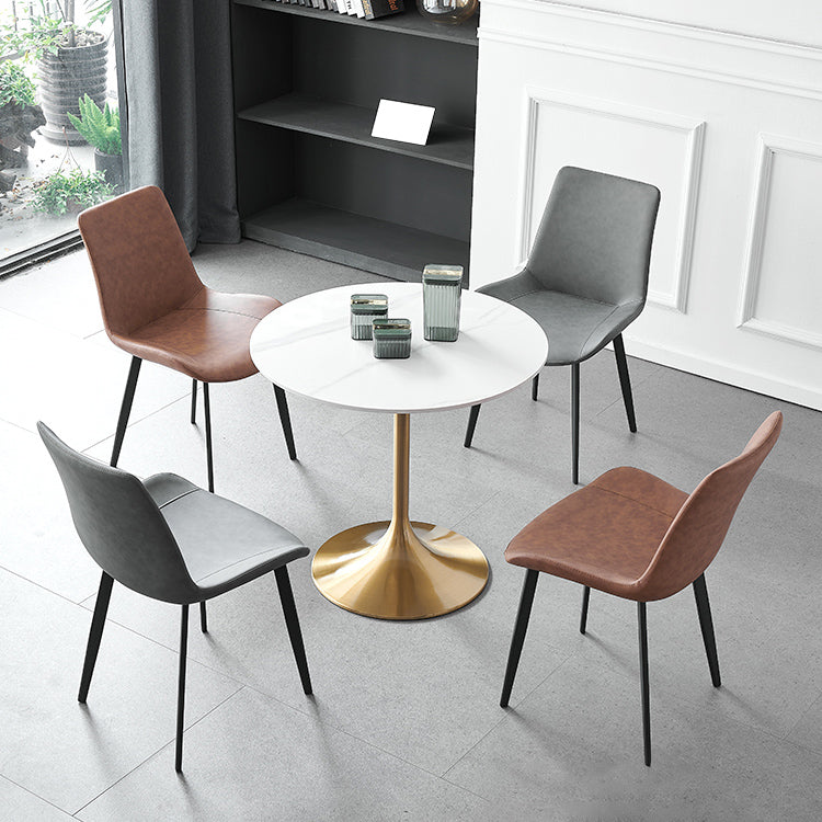 Contemporary Metal Dining Room Chairs Armless Leather Dining Chairs for Home Use