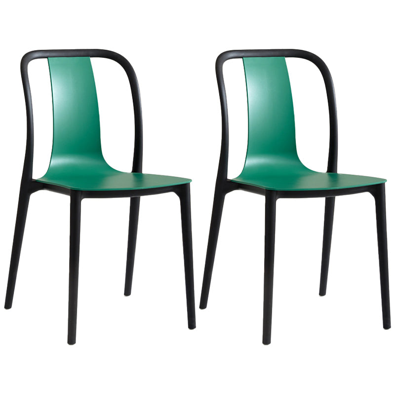 Scandinavian Armless Dining Chairs Plastic Slat Back Side Chairs with Black Legs