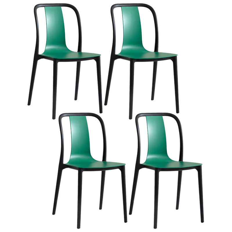 Scandinavian Armless Dining Chairs Plastic Slat Back Side Chairs with Black Legs