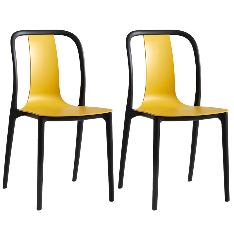 Scandinavian Armless Dining Chairs Plastic Slat Back Side Chairs with Black Legs