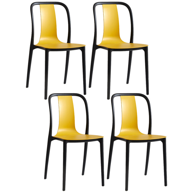 Scandinavian Armless Dining Chairs Plastic Slat Back Side Chairs with Black Legs