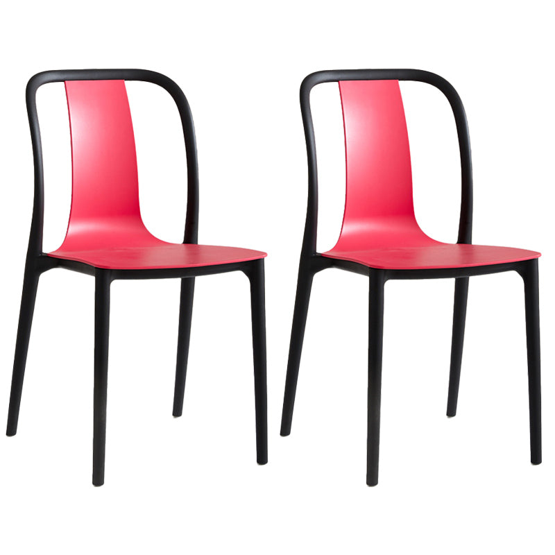 Scandinavian Armless Dining Chairs Plastic Slat Back Side Chairs with Black Legs