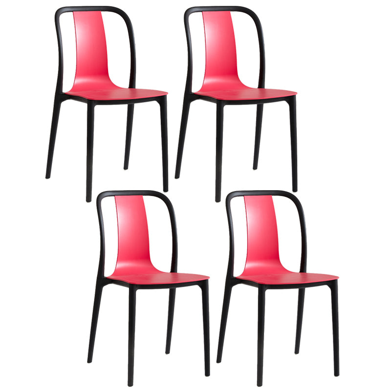 Scandinavian Armless Dining Chairs Plastic Slat Back Side Chairs with Black Legs