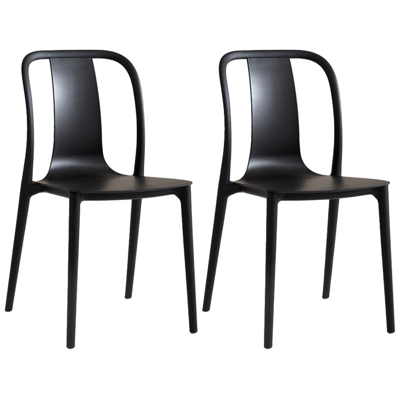 Scandinavian Armless Dining Chairs Plastic Slat Back Side Chairs with Black Legs