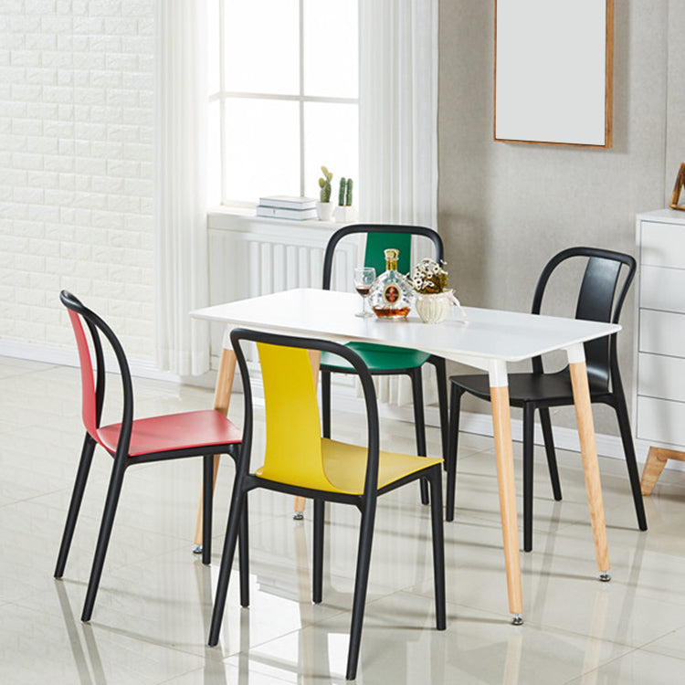 Scandinavian Armless Dining Chairs Plastic Slat Back Side Chairs with Black Legs