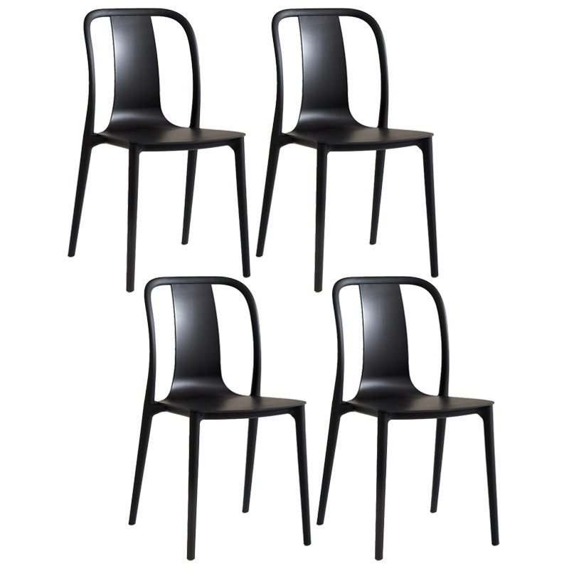 Scandinavian Armless Dining Chairs Plastic Slat Back Side Chairs with Black Legs