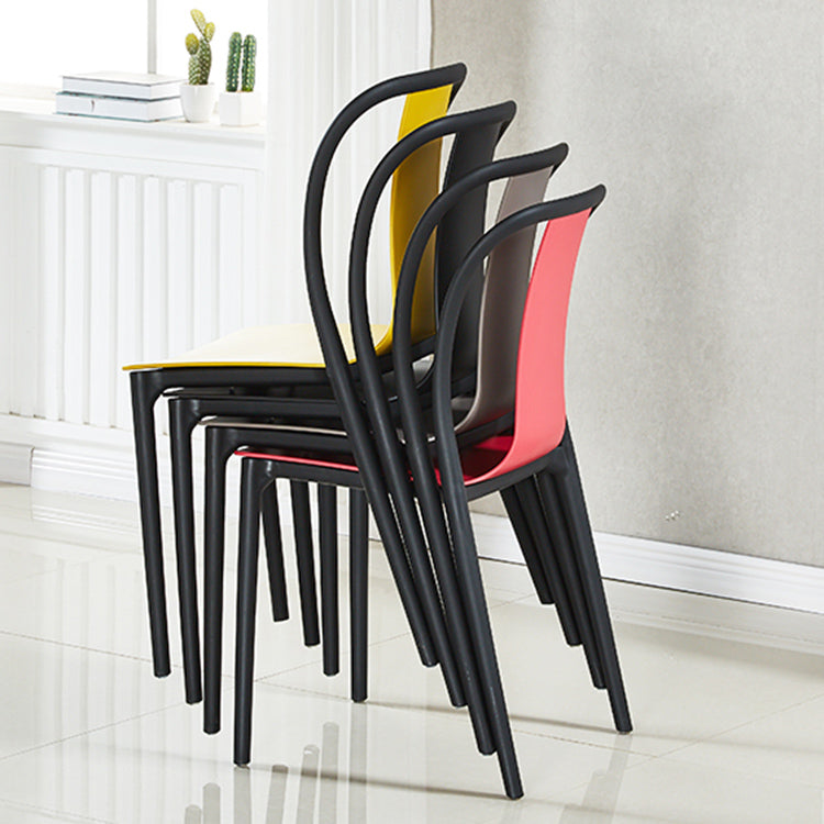 Scandinavian Armless Dining Chairs Plastic Slat Back Side Chairs with Black Legs