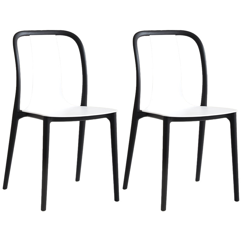 Scandinavian Armless Dining Chairs Plastic Slat Back Side Chairs with Black Legs