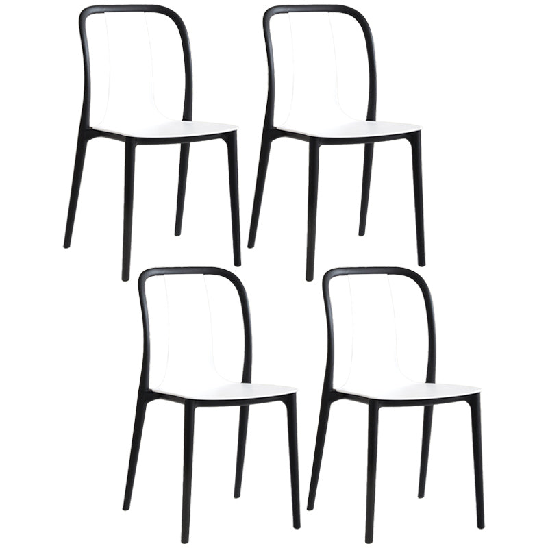 Scandinavian Armless Dining Chairs Plastic Slat Back Side Chairs with Black Legs