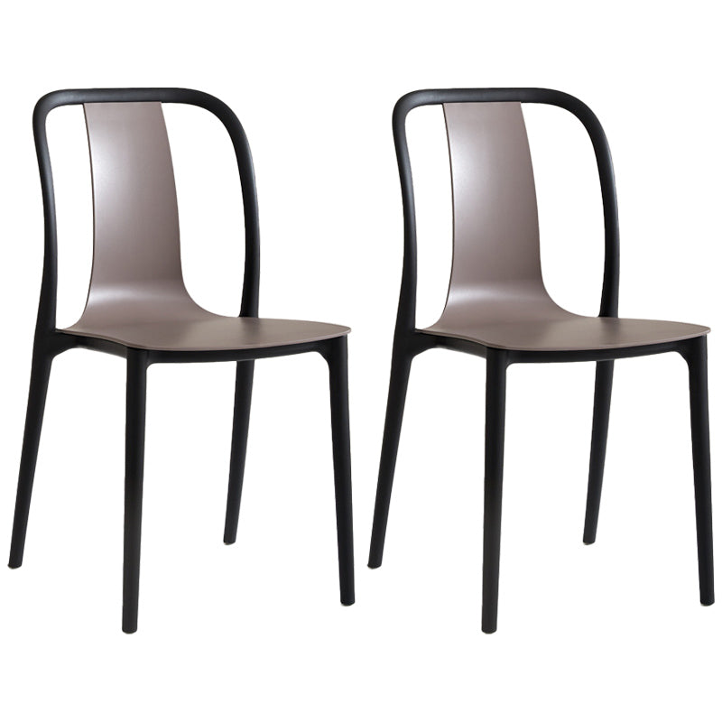 Scandinavian Armless Dining Chairs Plastic Slat Back Side Chairs with Black Legs