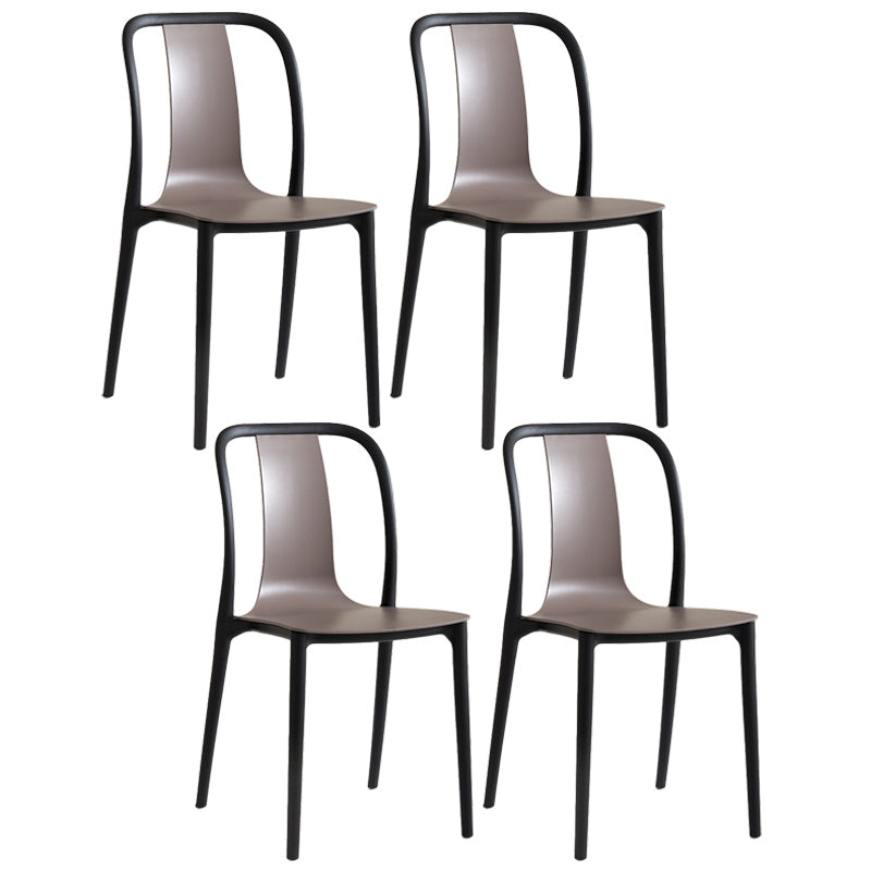 Scandinavian Armless Dining Chairs Plastic Slat Back Side Chairs with Black Legs