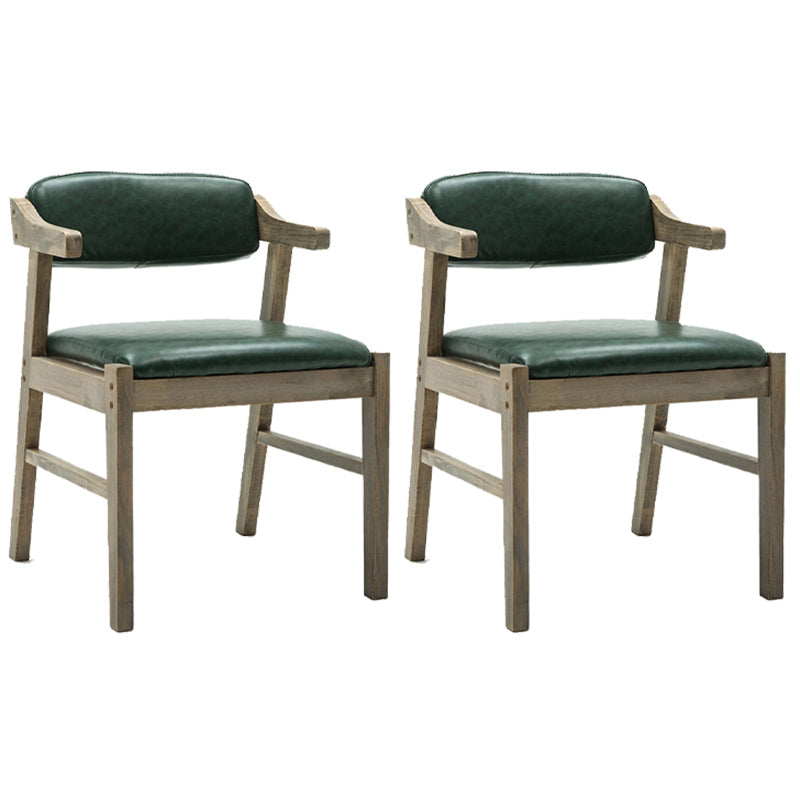 Upholstered Dining Arm Chair PU Leather Open Back Armchair with Wood Legs