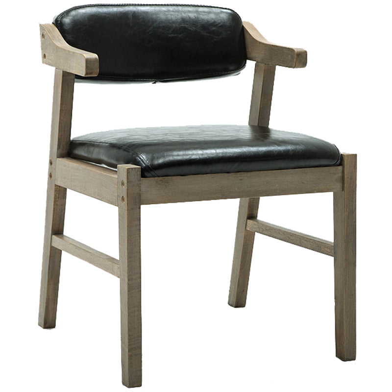 Upholstered Dining Arm Chair PU Leather Open Back Armchair with Wood Legs