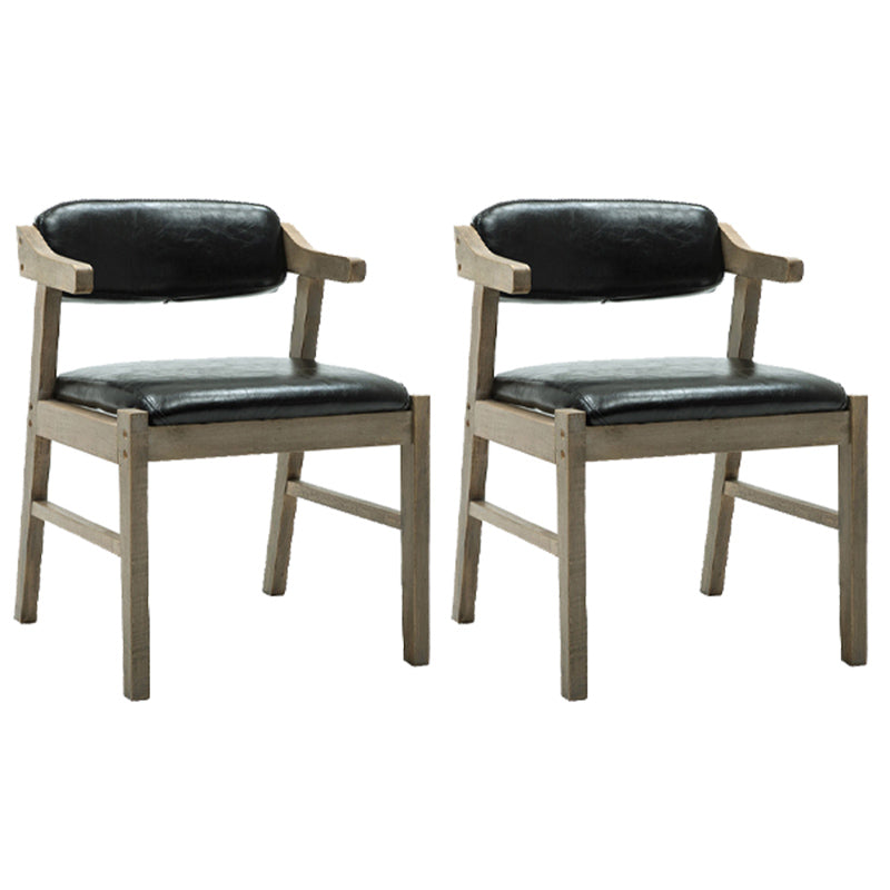 Upholstered Dining Arm Chair PU Leather Open Back Armchair with Wood Legs