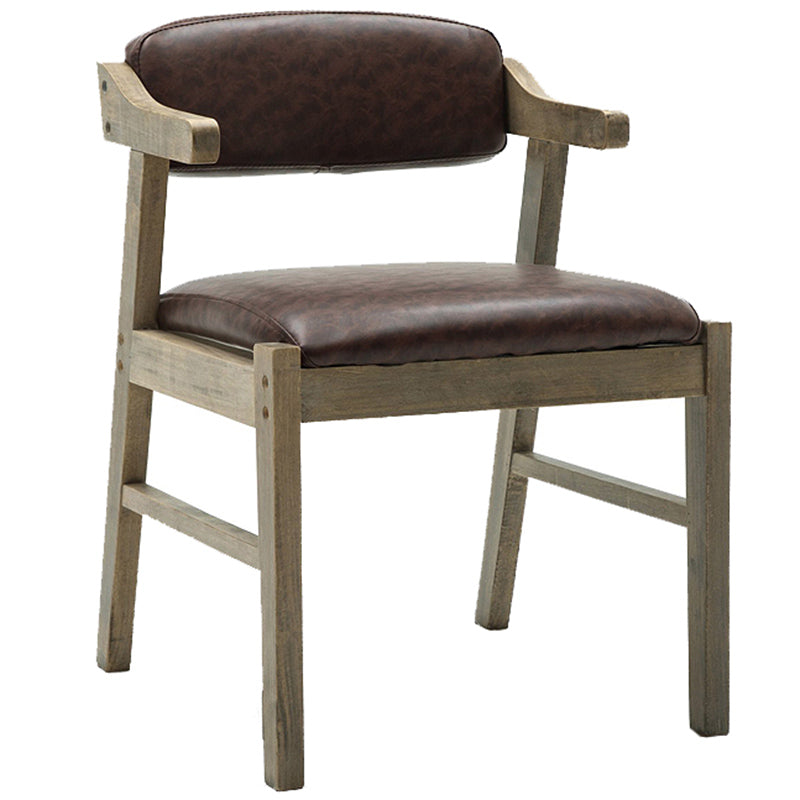 Upholstered Dining Arm Chair PU Leather Open Back Armchair with Wood Legs