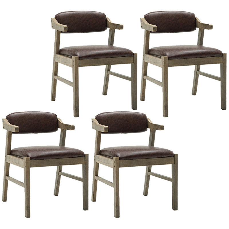 Upholstered Dining Arm Chair PU Leather Open Back Armchair with Wood Legs