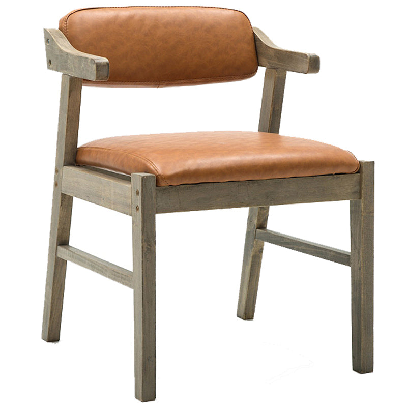 Upholstered Dining Arm Chair PU Leather Open Back Armchair with Wood Legs