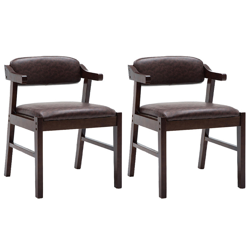 Upholstered Dining Arm Chair PU Leather Open Back Armchair with Wood Legs