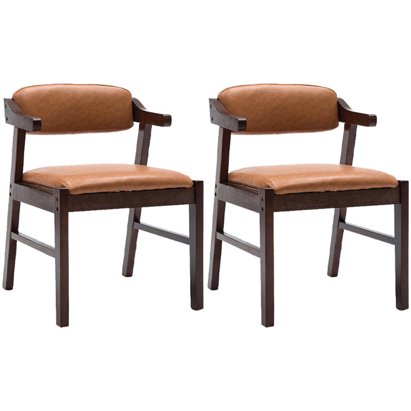 Upholstered Dining Arm Chair PU Leather Open Back Armchair with Wood Legs
