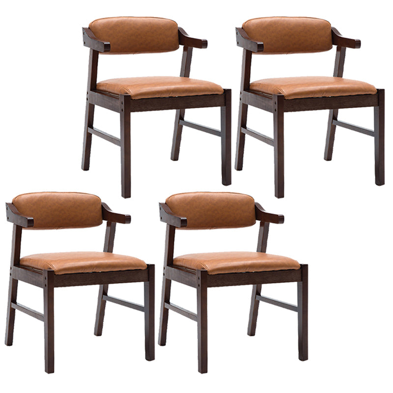 Upholstered Dining Arm Chair PU Leather Open Back Armchair with Wood Legs