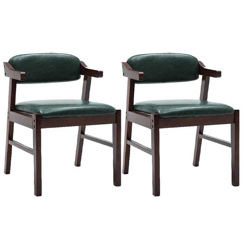 Upholstered Dining Arm Chair PU Leather Open Back Armchair with Wood Legs