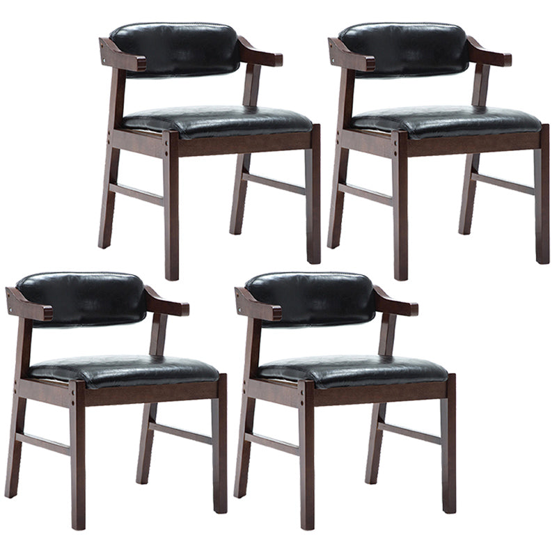 Upholstered Dining Arm Chair PU Leather Open Back Armchair with Wood Legs