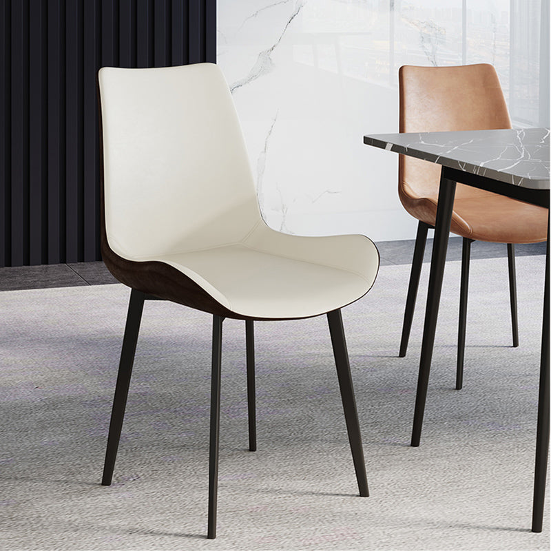 Leather Contemporary Restaurant Side Chair Parsons Matte Finish Dining Chair with Black Legs