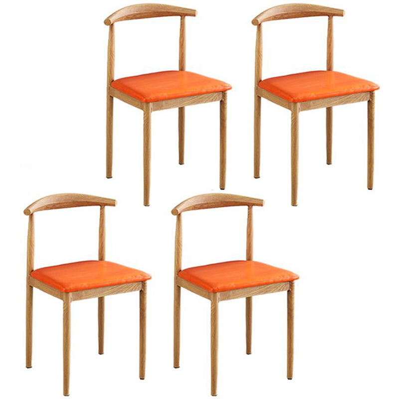 Contemporary Style Metal Kitchen Chairs Set Open Back Side PU Leather Chair