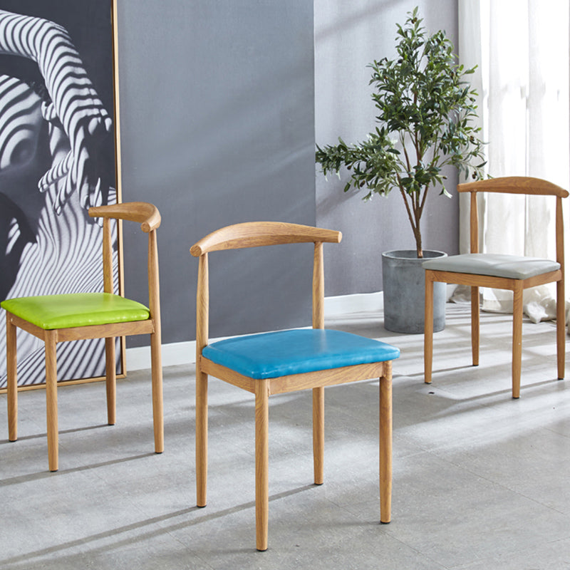 Contemporary Style Metal Kitchen Chairs Set Open Back Side PU Leather Chair