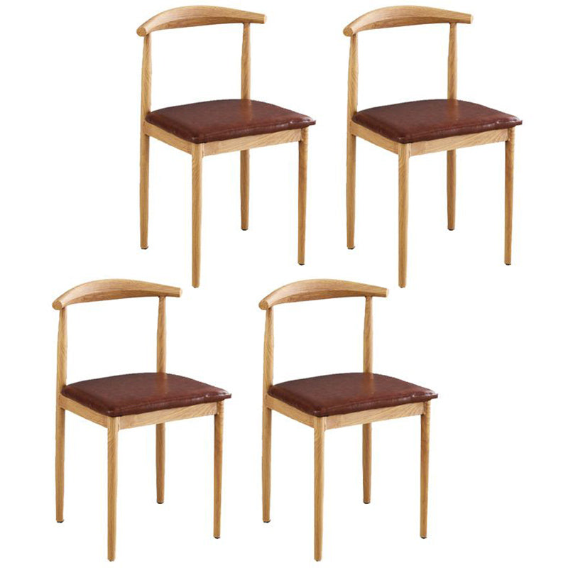 Contemporary Style Metal Kitchen Chairs Set Open Back Side PU Leather Chair