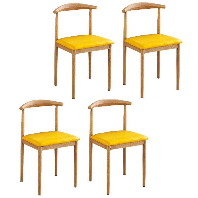 Contemporary Style Metal Kitchen Chairs Set Open Back Side PU Leather Chair