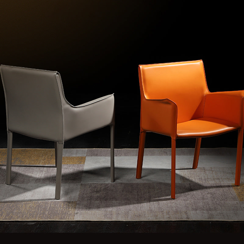 Minimalist Style Leather Dining Chair Solid Back Arm Dining Side Chair for Home