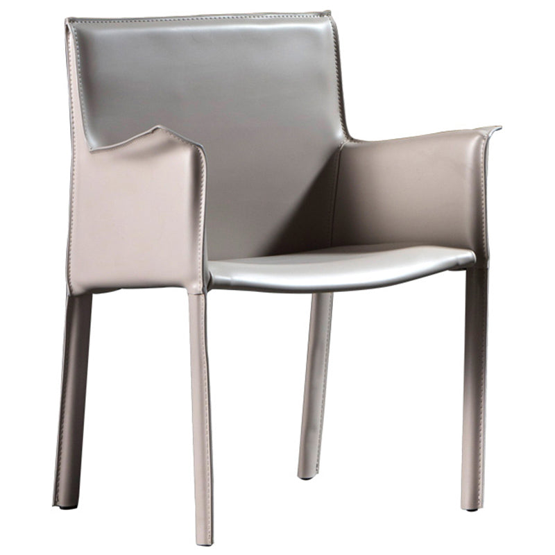 Minimalist Style Leather Dining Chair Solid Back Arm Dining Side Chair for Home