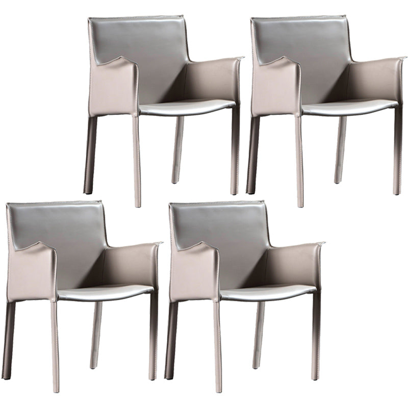 Minimalist Style Leather Dining Chair Solid Back Arm Dining Side Chair for Home