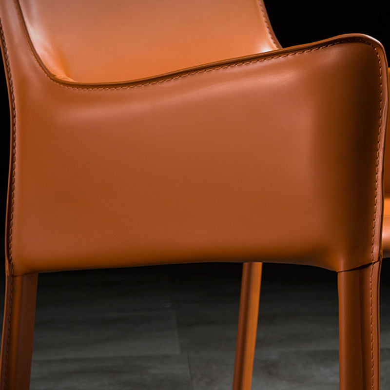 Minimalist Style Leather Dining Chair Solid Back Arm Dining Side Chair for Home