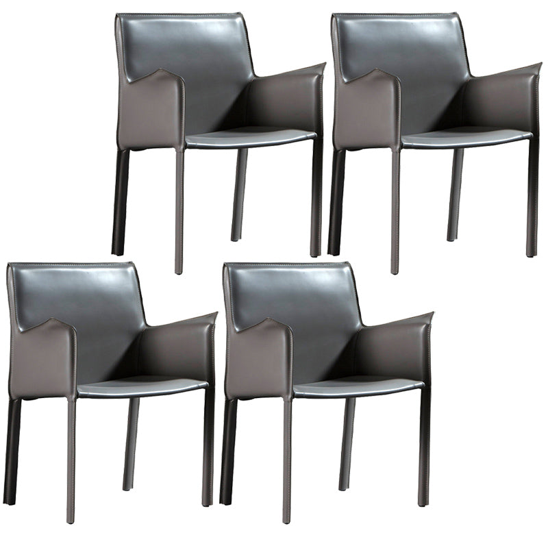 Minimalist Style Leather Dining Chair Solid Back Arm Dining Side Chair for Home