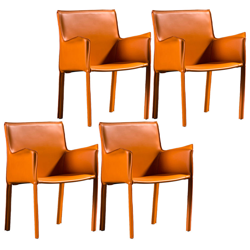 Minimalist Style Leather Dining Chair Solid Back Arm Dining Side Chair for Home
