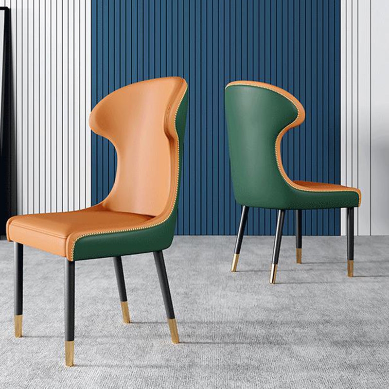 Scandinavian Style Wingback Side Chair Leather Dining Armless Chairs for Home Use