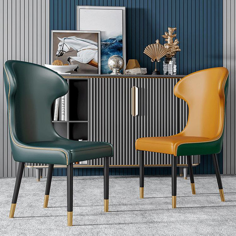 Scandinavian Style Wingback Side Chair Leather Dining Armless Chairs for Home Use